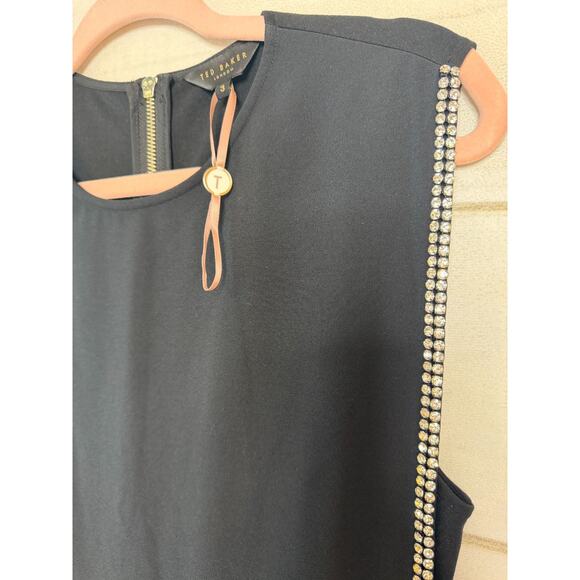 Ted Baker Size 3 Black Sleeveless Dress Rhinestone Details Formal Classy - Picture 6 of 6